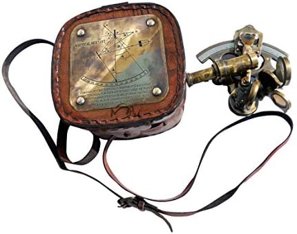 MAH Antique Brass Sextant Náutico de Custom Navigação Instrumentos Náuticos Sextant- Sextante de Brass para Mariners Surveytors- Estilo vintage sextant náutico com caixa de couro. C-3130
