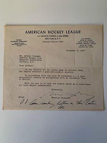 Maurice Podoloff Presidente Hockey Assinou Carta de Autograph Document PSA DNA J2F1C - NBA Cut Signature