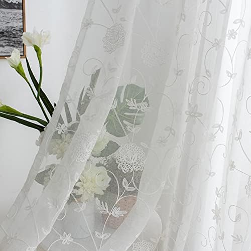 Daesar 2 painéis cortinas semi -pura para a sala de estar, cortinas de ilhós de voile linho flores transparentes brancos cortinas de blecaute quarto 40 w x 72 l
