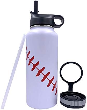 Gloryc 32 oz de copo de boca largo com duas tampas, garrafa de água, beisebol, 18/8 de aço inoxidável isolado, 304 caneca