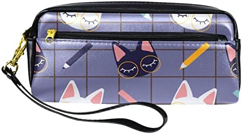 Bolsa de maquiagem de viagem, bolsa de cosméticos Caso organizador, para mulheres para produtos de higiene pessoal, pincéis, desenho animado de gato preto e branco