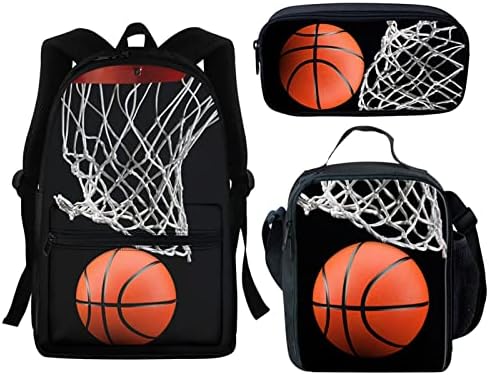 Howilath Basketball Hoop Net School Backpack Boys Kids School Bookbag, amante de cesto Black 16 polegadas Mochila de viagem