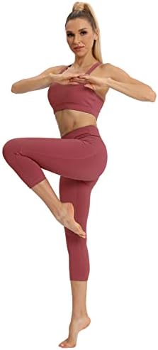 Fihapyli ictive Women's Wrethout Leggings Leggings High Yoga Capris com bolsos coloridos coloridos sólidos Esportes esportivos