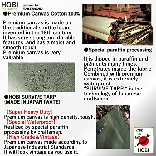 Hobi [feito no Japão] sobreviver na lona premium Tarp algodão 16 onças. 32 mil espessos super forragem pesada parafina