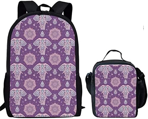 Belidome Boho Elephant Backpack Backpack School Bookbag Daypack casual com lanchonete Thermal Lunch Sacag de resfriamento