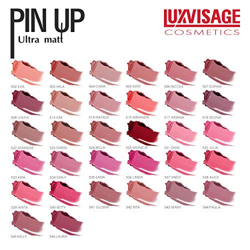 LuxVisage Lipstick Ultra Matte Pin up com óleo de mamona, vitamina E