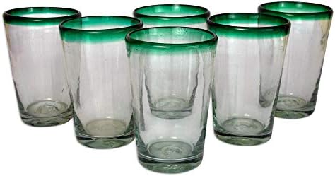 Novica Artisan Crafado reciclado, 15 oz de vidro soprado 'cônico', 6 h x 3,9, verde/transparente