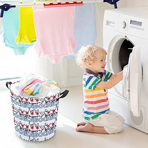 Bandeira das cestas de lavanderia de Chicago-03 com alças de roupas redondas dobráveis ​​e impermeáveis ​​Hampers Storage