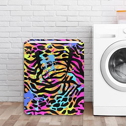 Colorido abstrato de animal saltador de animais estampa de lavanderia colapsível, cestas de lavanderia à prova d'água 60L
