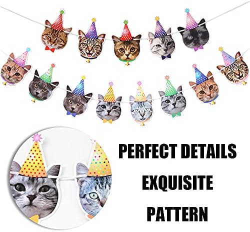 Banner de aniversário gato rosto pendurado bandeira sinal de aniversário para festa de aniversário decorações de aniversário de princesa