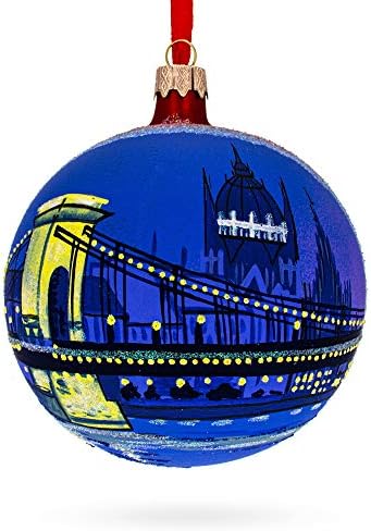 A Chain Bridge da Széchenyi, Budapeste, Hungria Ball Glass Christmas Ornament 4 polegadas