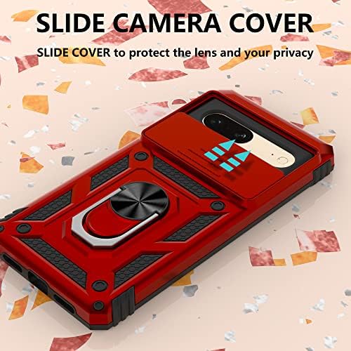 Vaks Compatível com o caso do Google Pixel 7, caso de proteção pesada com kickstand e tampa de câmera deslizante para