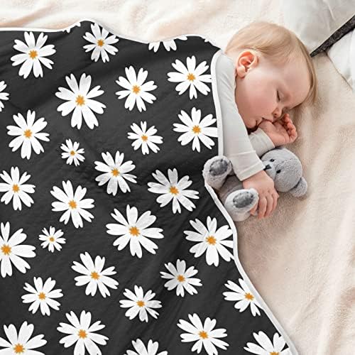 Cataku Black Wildflower Daisy Baby Blanket para meninos meninas Cotton Clanta de algodão Cama Planto de bebê de recebimento