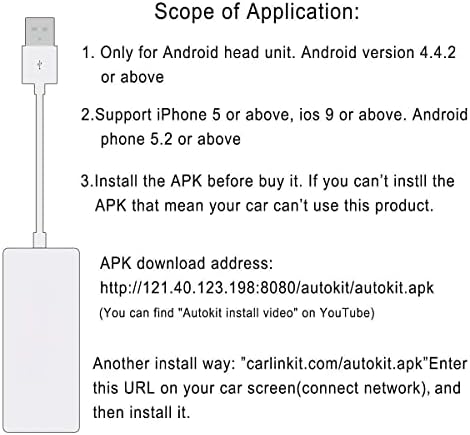 Showasaki Wired CarPlay Adaptador USB dongle para rádio Android Car com a versão 4.2 ou acima, conexão para o Android Auto espelhado Android compatível com o sistema telefônico iOS e Android