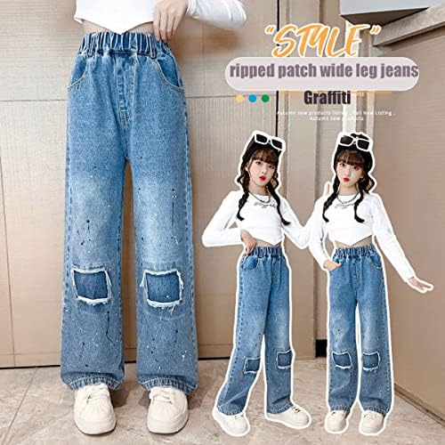 MILOKADO GIRLA GIRLAS Jeans folgados Casual perna larga Cantura alta calça jeans tamanho 5-14 anos