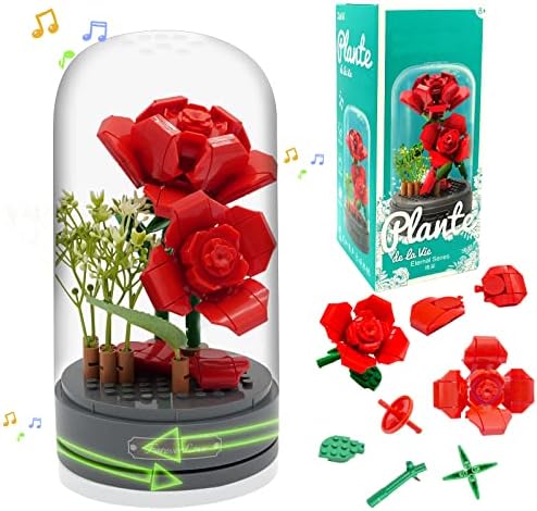 Compooem Flower Bouquet Building Set Caixa de música rosa botânico com casa/escritório decoração Decoração Blocos