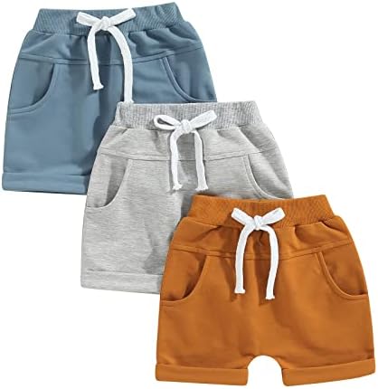 Bagilaanoe Toddler Boy 3 pacote shorts Definir shorts de cordão solto casual calças esportivas de treino atlético, pacote de 3