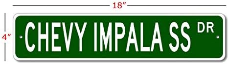 Chevy Impala SS Street Sign, sinal de carro GM, sinal de garagem de metal, decoração de parede de novidade - 4x18