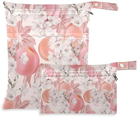 Zzxxb pêssego floral floral impermeável bolsa molhada fralda reutilizável bolsa molhada com zíper para o ginástica de ginástica