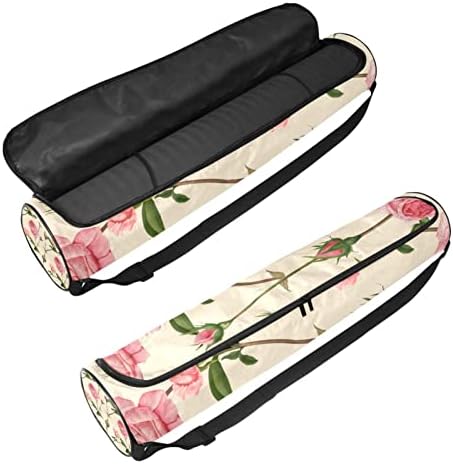 Rosas pintadas Yoga Mat Bags Full-Zip Yoga Boleting para homens, Exercício portador de tapete de ioga com cinta ajustável