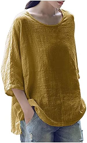 Camiseta de tamanho grande para mulheres no pescoço redondo 3/4 mangas blusa leve sólida solta tops 2023 roupas de