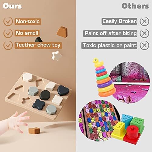 Promise Babe Shape Sorter Puzzles para crianças pequenas, Silicone Baby Block Block Toys Montessori PRESA DE APRENDIZAGEM