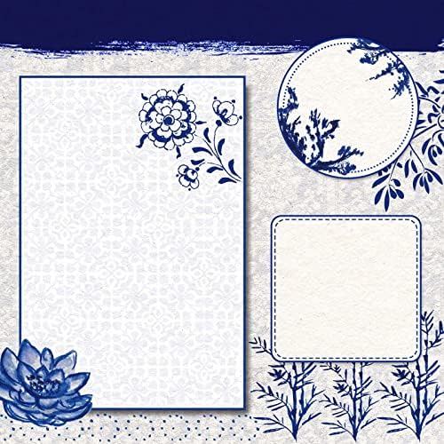 Whaline 24 folhas Chinoiserie Pattern Papel 30 x 30cm azul branco China scrapbook Papel