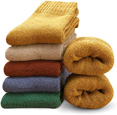 Mosotech 5 pares de meias femininas de lã, meias térmicas quentes grossas para inverno frio, tamanho 5-9, cores luminosas