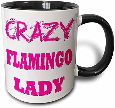 3drose Crazy Flamingo Lady Two Tone Caneca, 11 oz, Black