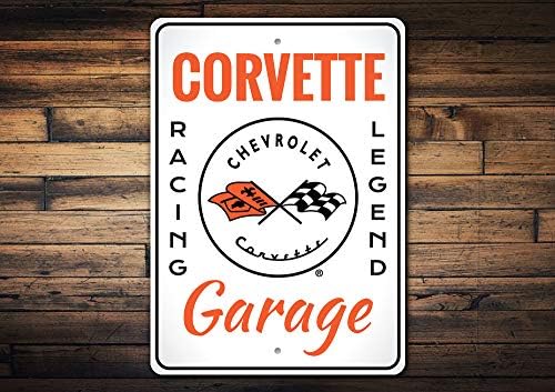 Chevy Corvette Garage Sign, NOVYTY CAR SIGN, SINAL DE METAL - 16 X 24