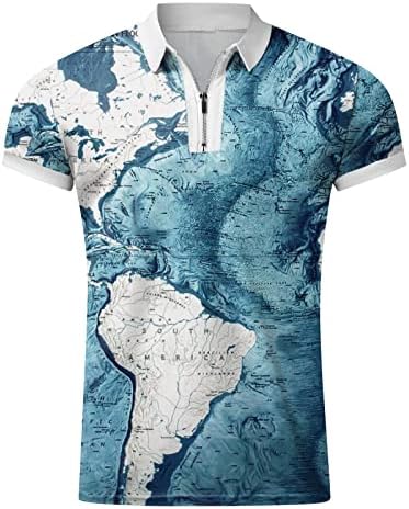 Camisetas de golfe pólo de zíper de beuu para masculino mapa de manga curta de verão impressão de tênis gráfico engraçado de tênis casual