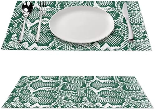 Padrão de pele de cobra verde e branca Tapete de mesa de PVC Placemats Lavagem de mesa de mesa para mesa de jantar para mesa de