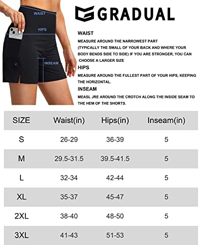 G gradual shorts de tábua de natação de cintura alta de 5 com bolsos telefônicos upf 50+ shorts de praia seca rápida para mulheres com revestimento