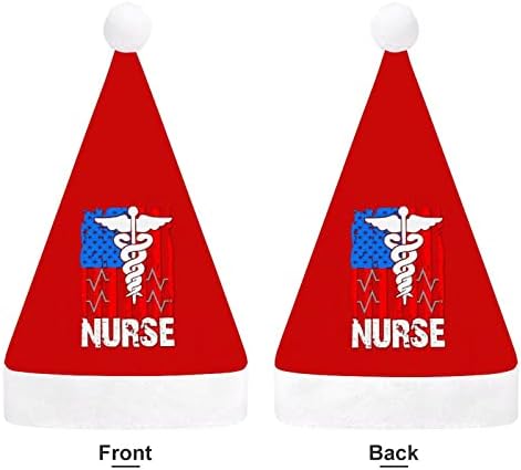 Enfermeira patriótica EUA bandeira chapéu de Natal Papai Noel Hats Presujo curto com punhos brancos para homens Mulheres