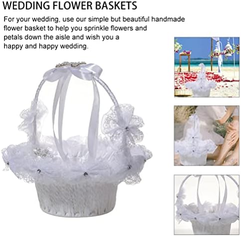 Hemoton White Basket Wedding Flower Basket com arco de arco decoração de renda cesto de casamento cesto cesta de cesto de bowknot
