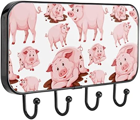 Vioqxi Pig Animal Montado com o rack com 4 ganchos, ganchos autônomos para pendurar roupas, chaves, toalhas, bolsa,