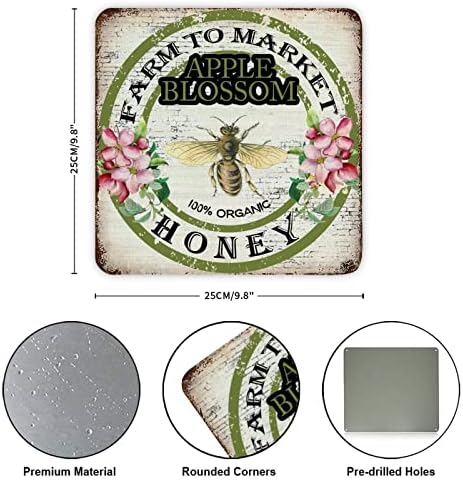 Fazenda de sinal de metal vintage para maçãs do mercado Blossom Farm Organic Honey Honeybees enferrujada placa de