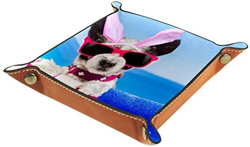 Lyetny Dogs Beach Bulldog com borboletas Organizador Bandejas de armazenamento Caixa de cabeceira Caddy Desktop Alteração