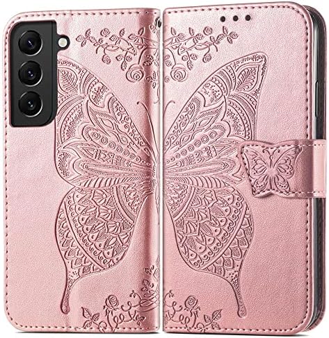 Projetado para Samsung Galaxy S22 Plus Caso Carteira, Mulheres flipam cobertura protetora com titulares de cartão de crédito Butterfly PU com relevo PU CHILHSTAN
