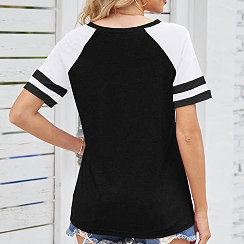 Tops for Women Summer Summer Casual Tunics Camisetas curtas Fashion Stripes Patchwork Crewneck Bloups confortáveis