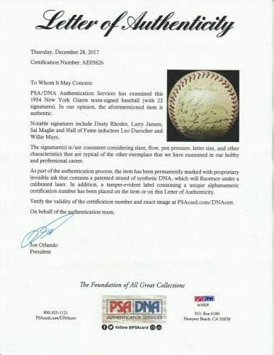 Raro 1954 NY Giants World Series Champs assinaram beisebol Willie Mays PSA DNA COA - Bolalls autografados