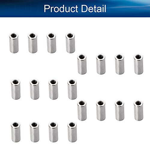 Heyiarbeit M6 Altura 25mm 304 Aço inoxidável Mangueira barra de barra de barra de barra de barra redonda Tubo do conector de acoplamento porca de prata 20pcs