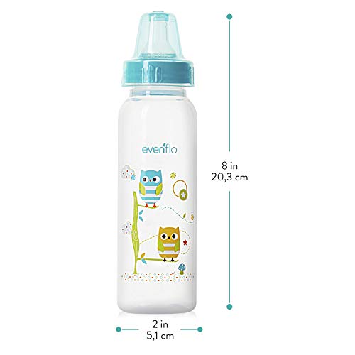 Evenflo alimentação clássica impressa garrafas de polipropileno para bebê, infantil e recém -nascido - azul/verde/azul, 8 onças