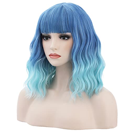 Beron 14 polegadas ombre peruca azul curta peruca curta com franja ombre ombre peruca sintética Mulheres meninas ombre peruca