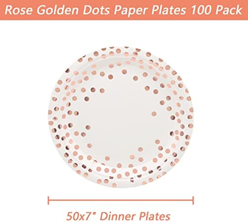Placas de papel de ouro rosa de aniversariante 7 polegadas, bolinhas de papel alumínio Placas de papel descartáveis