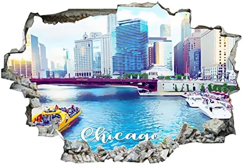 American American Illinois Chicago 3D Auto-adesivo Removável Break através dos adesivos de parede de vinil da parede/murais decalques