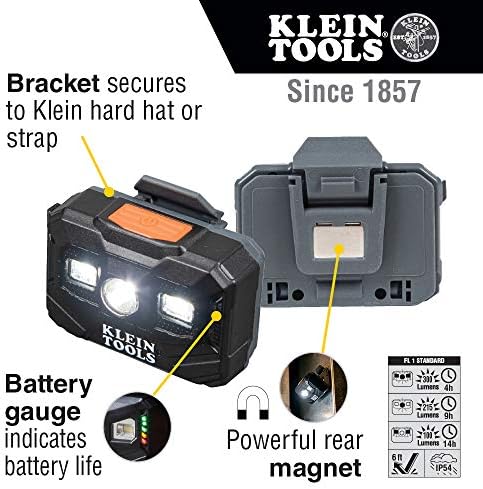 Klein Tools 60150 Capacete de segurança, ventilado, farol recarregável, testado para duras padrões de segurança de hard -chapéu industrial