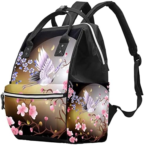 Mochila de viagem Guerotkr, bolsas de fraldas, bolsa de fraldas da mochila, Lua de guindaste de árvore de flor de estilo japonês