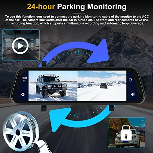 Mirror Dash Cam Câmera dianteira e traseira com Apple CarPlay/Android Auto-Auto 9,66 polegadas Câmera de backup de espelho para carros e caminhões que acionam o controle de voz do gravador de 24 horas Monitoramento de estacionamento à prova d'água Visão noturna