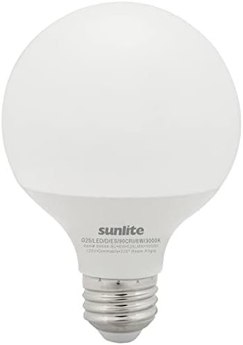 Sunlite 80694 LED G25 Globe Bulbo, 6 watts, base E26 padrão, 520 lúmens, diminuição, fosco, estrela energética, 90 CRI, título 20 compatível, 3000k Warm White, 1 pacote